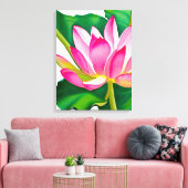 Grote roze waterLily met Emerald Green Leaves Canvas Afdruk (Insitu (Woonkamer))