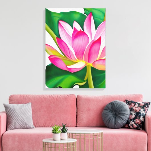 Grote roze waterLily met Emerald Green Leaves Canvas Afdruk (Insitu (Woonkamer))