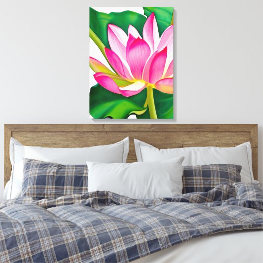 Grote roze waterLily met Emerald Green Leaves Canvas Afdruk (Insitu (Slaapkamer))