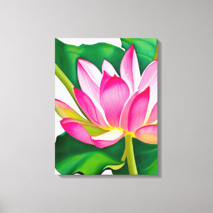 Grote roze waterLily met Emerald Green Leaves Canvas Afdruk
