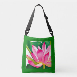 Grote roze waterLily met Emerald Green Leaves Crossbody Tas