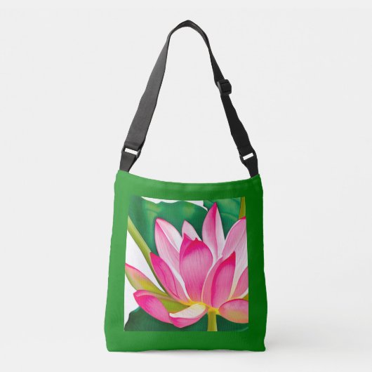 Grote roze waterLily met Emerald Green Leaves Crossbody Tas (Voorkant)