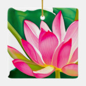 Grote roze waterLily met Emerald Green Leaves Keramisch Ornament (Achterkant)