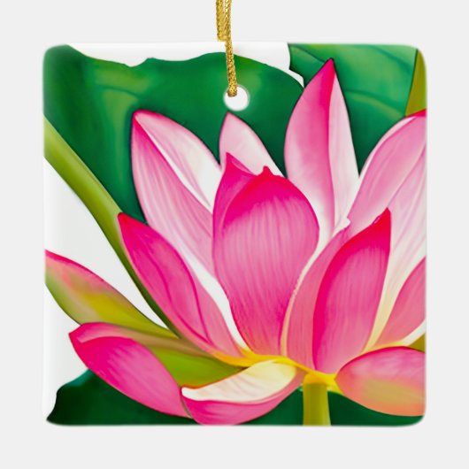 Grote roze waterLily met Emerald Green Leaves Keramisch Ornament (Voorkant)