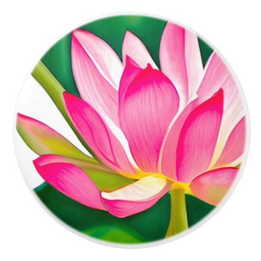 Grote roze waterLily met Emerald Green Leaves Keramische Knop (Voorkant)