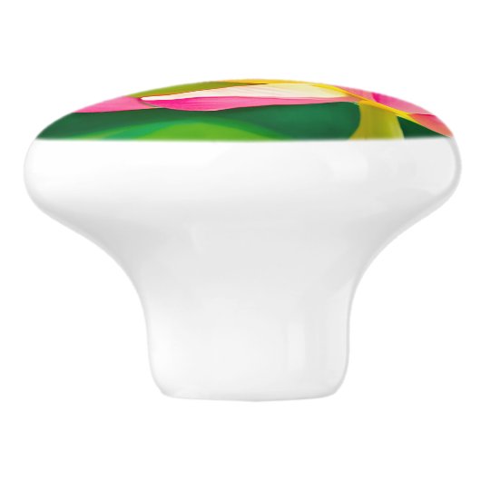 Grote roze waterLily met Emerald Green Leaves Keramische Knop (Zijkant)