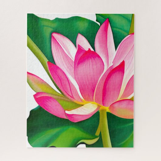 Grote roze waterLily met Emerald Green Leaves Legpuzzel (Verticaal)