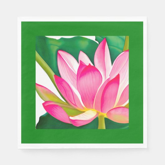 Grote roze waterLily met Emerald Green Leaves Servet (Voorkant)