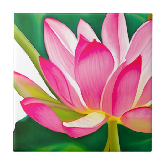 Grote roze waterLily met Emerald Green Leaves Tegeltje (Voorkant)