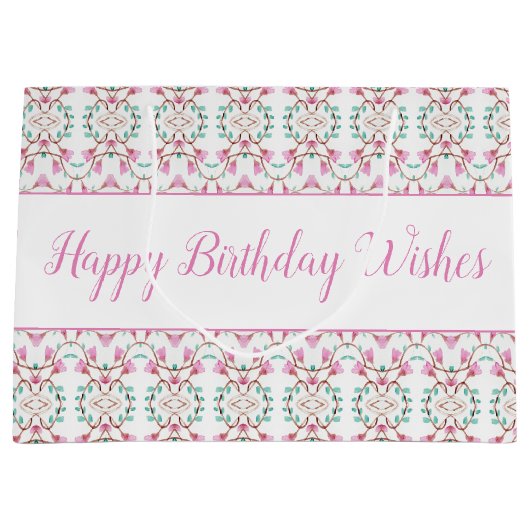 Grote Roze Wit Blauwgroen Papier Verjaardag Gift B Groot Cadeauzakje (Voorkant)