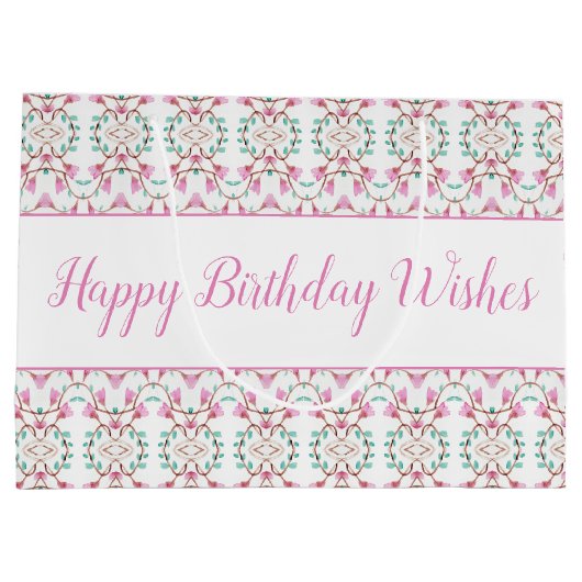 Grote Roze Wit Blauwgroen Papier Verjaardag Gift B Groot Cadeauzakje (Achterkant)