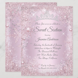 Grote roze zilver Winter Wonderland Sweet 16 Tiara Kaart
