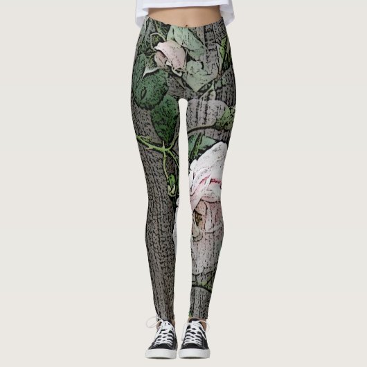 Grote Rozen op hout Leggings (Voorkant)