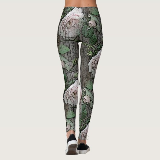Grote Rozen op hout Leggings (Achterkant)