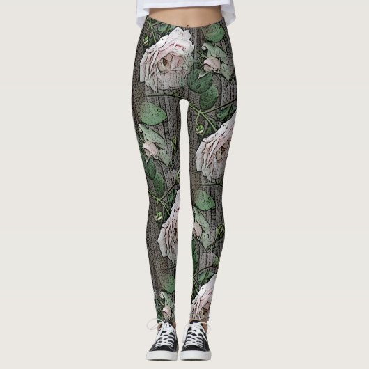 Grote Rozen op hout Leggings (Voorkant)
