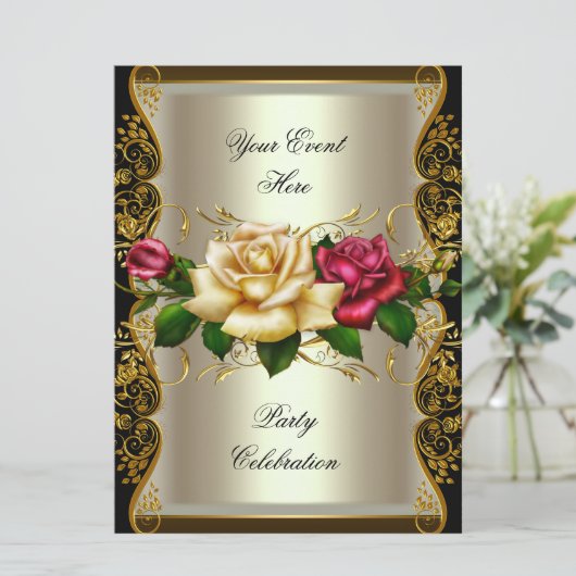 GROTE Rozen van Cream Gold Black van elke partij v Kaart (Staand voorkant)