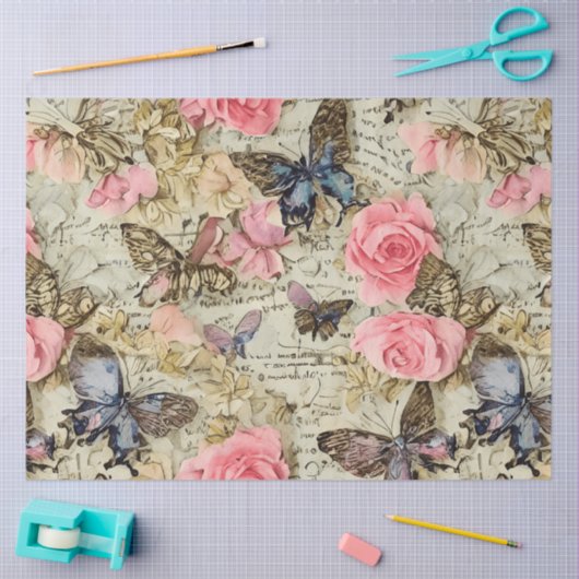 Grote Rozen & Vlinders Distressed  Tissuepapier (Craft)