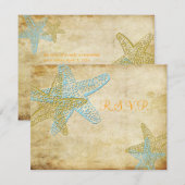 GROTE RSVP, BLUE STARFISH RSVP KAARTJE (Voorkant / Achterkant)