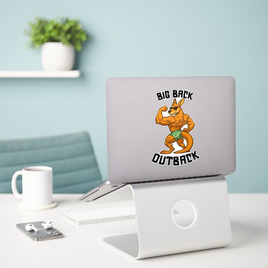 Grote rug Outback - Grappige kangoeroe gym workout Sticker (Laptop op bureau)