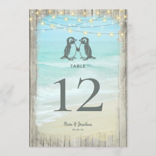 Grote Rustieke Strand Pinguïns Trouwtafel Nummer