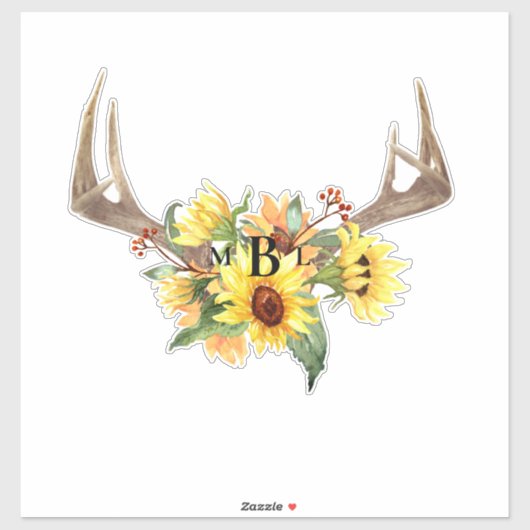 Grote Rustieke Zonnebloem Monogram Huwelijk S Sticker (Vel)