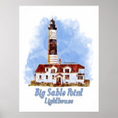 Grote Sable Point Vuurtoren Aquarel - Michigan Poster (Voorkant)