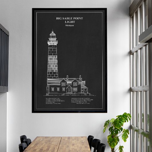 Grote Sable Point-vuurtoren - Michigan – PD Canvas Afdruk