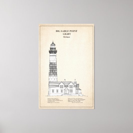 Grote Sable Point Vuurtoren - Michigan - SBD Canvas Afdruk (Voorkant)