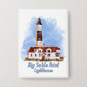 Grote Sable Point vuurtoren Waterverf - Michigan Button (Voorkant)