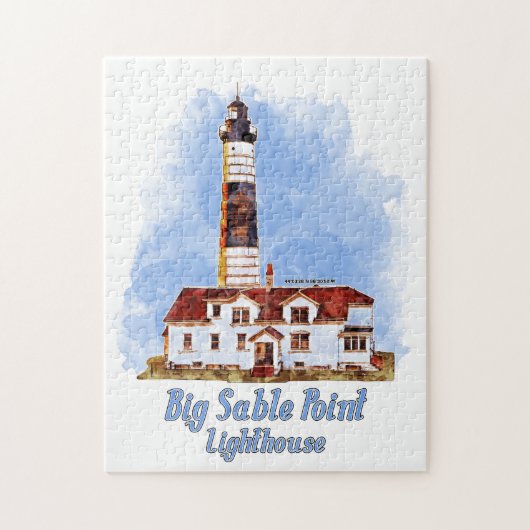 Grote Sable Point vuurtoren Waterverf - Michigan Legpuzzel (Verticaal)