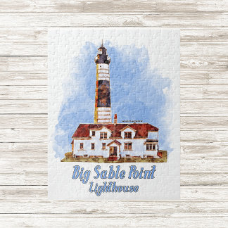Grote Sable Point vuurtoren Waterverf - Michigan Legpuzzel
