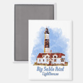 Grote Sable Point vuurtoren Waterverf - Michigan Magneet (Voorkant / Achterkant)