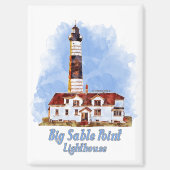 Grote Sable Point vuurtoren Waterverf - Michigan Magneet (Voorkant)