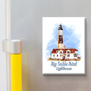 Grote Sable Point vuurtoren Waterverf - Michigan Magneet
