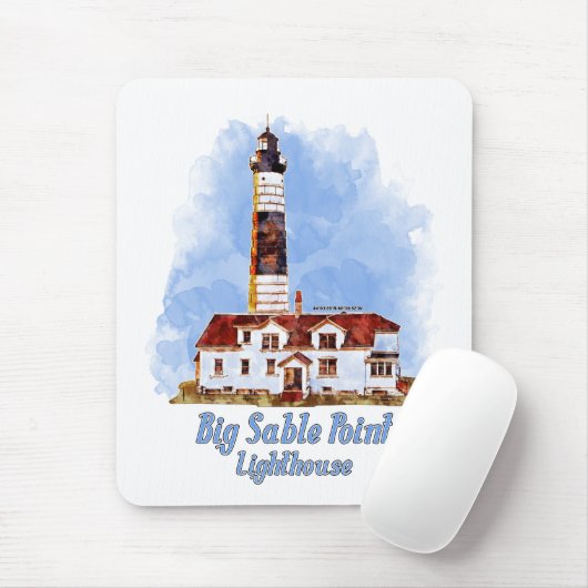 Grote Sable Point vuurtoren Waterverf - Michigan Muismat (Met muis)