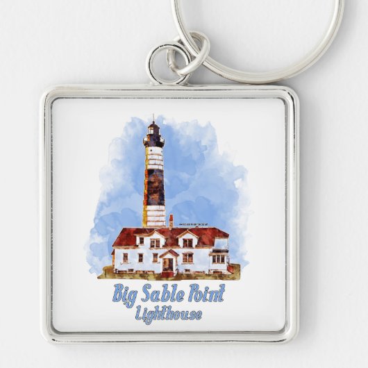 Grote Sable Point vuurtoren Waterverf - Michigan Sleutelhanger (Voorkant)