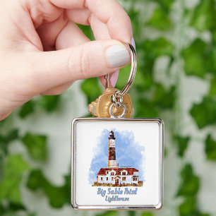 Grote Sable Point vuurtoren Waterverf - Michigan Sleutelhanger