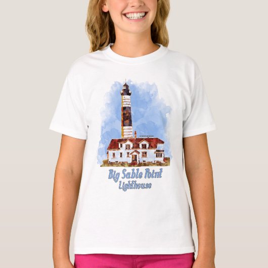 Grote Sable Point vuurtoren Waterverf - Michigan T-shirt (Voorkant)