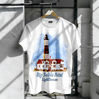 Grote Sable Point vuurtoren Waterverf - Michigan T-shirt