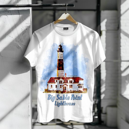 Grote Sable Point vuurtoren Waterverf - Michigan T-shirt