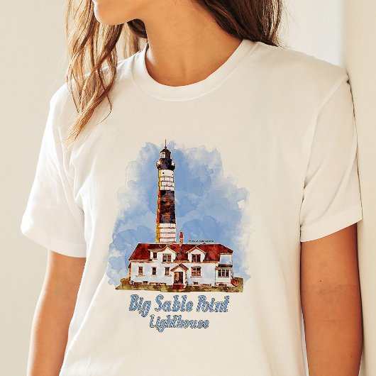 Grote Sable Point vuurtoren Waterverf - Michigan T-shirt