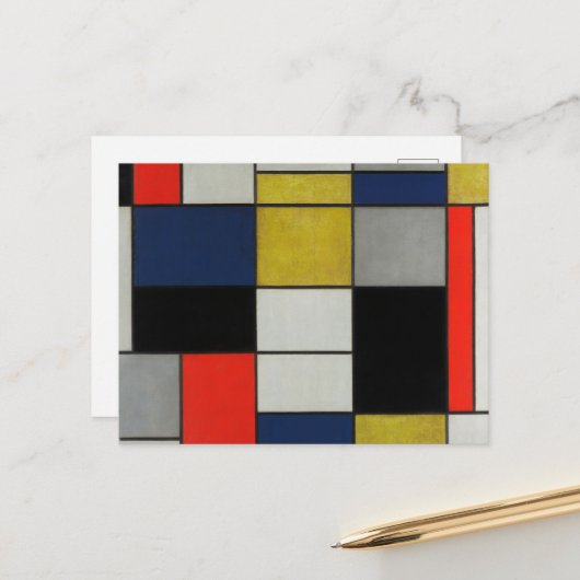 Grote samenstelling van Piet Mondrian Briefkaart (Voorkant / Achterkant in situ)