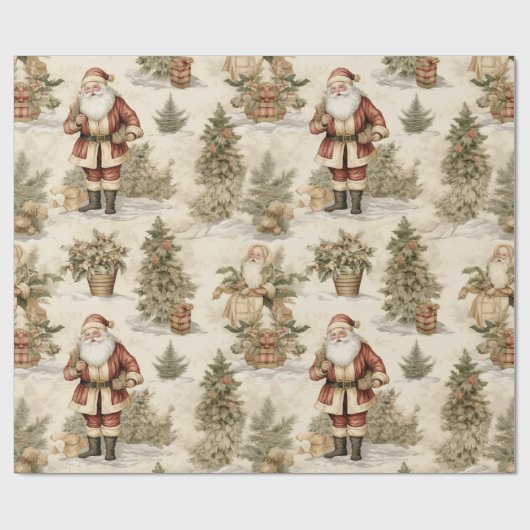 Grote Santa Retro Gold Cadeaupapier (Vlak)