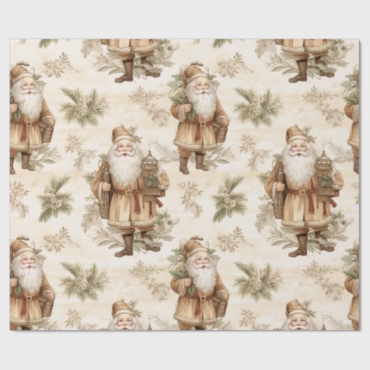 Grote Santa Retro Gold Cadeaupapier (Vlak)