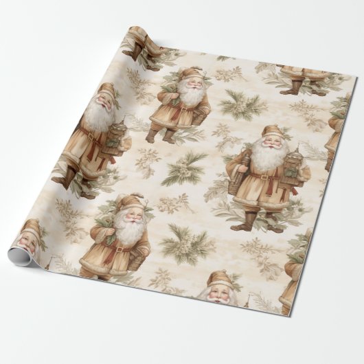 Grote Santa Retro Gold Cadeaupapier (Uitgerold)