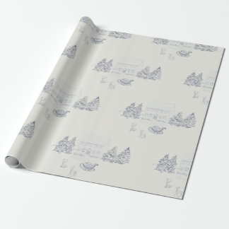 Grote Schaal Cozy New England Kersthuis Cadeaupapier
