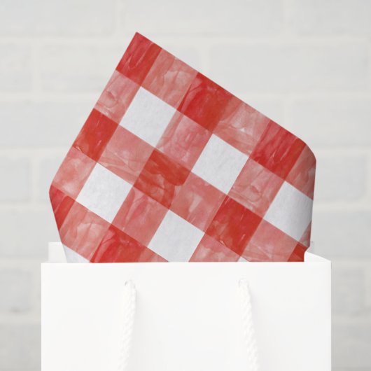Grote Schaal Rode Waterverf Gingham Tissuepapier (Cadeauzakje)