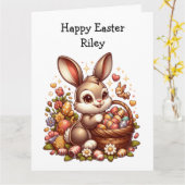 Grote Schattigee  paashaas, mand en eieren Kaart (Gele Bloem)