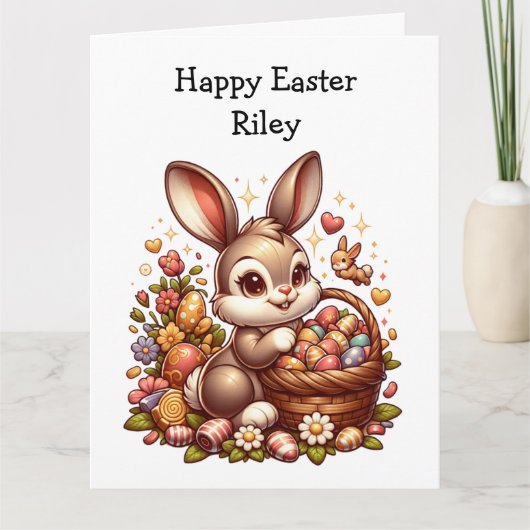 Grote Schattigee  paashaas, mand en eieren Kaart (Voorkant)