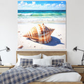 Grote schelp op een ongerept zandstrand canvas afdruk (Insitu (Slaapkamer))